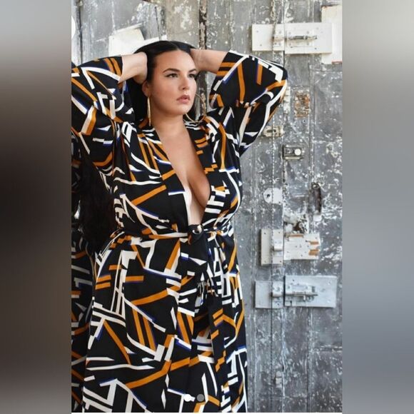 Rebdolls Frankie Tavares Womens Plus 3x Geometric Print Statement Kimono Duster - Picture 5 of 10